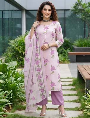 Lavender floral printed cotton kurta set 5