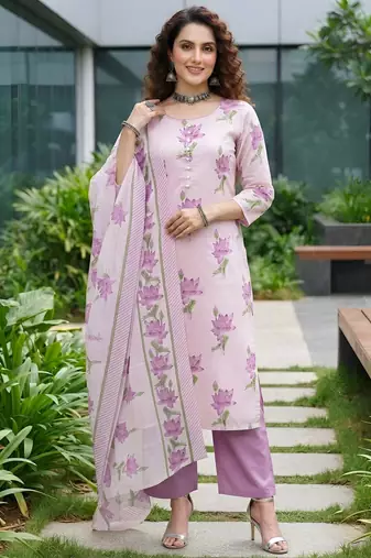 Lavender floral printed cotton kurta set