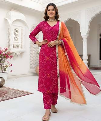 Pink floral printed cotton kurta set 1