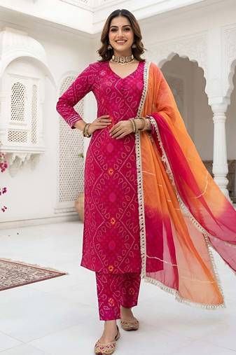 Pink floral printed cotton kurta set
