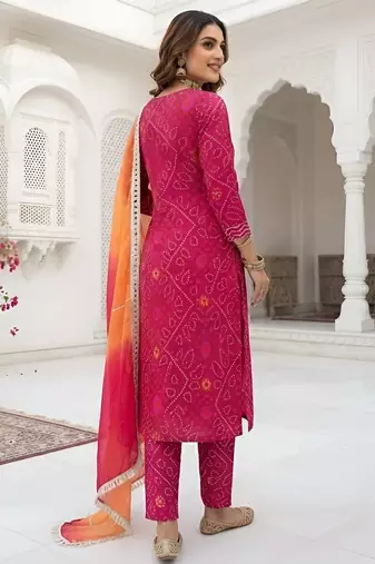 Pink floral printed cotton kurta set