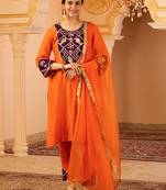Orange hand embroidered gota patti mul chanderi silk suit