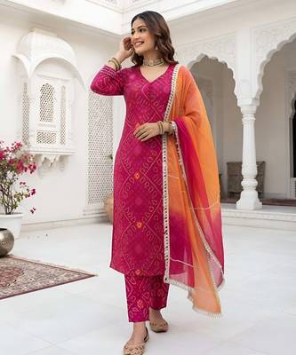 Pink floral printed cotton kurta set 3