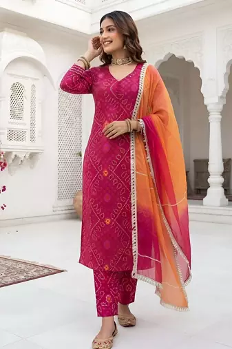 Pink floral printed cotton kurta set