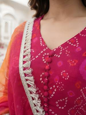 Pink floral printed cotton kurta set 5