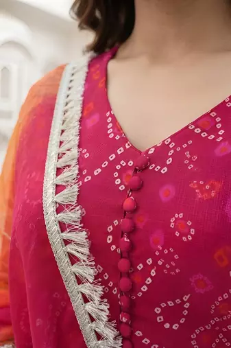 Pink floral printed cotton kurta set