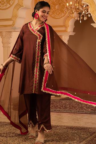 Love over coffee brown silk 3 piece suit set