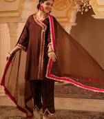 Love over coffee brown silk 3 piece suit set