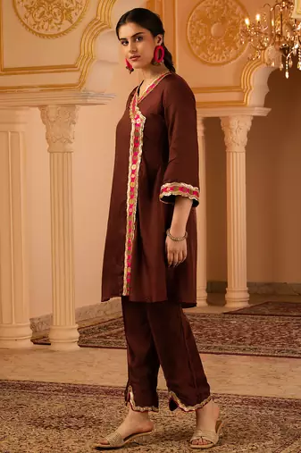 Love over coffee brown silk 3 piece suit set