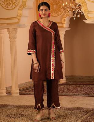Love over coffee brown silk 3 piece suit set 3