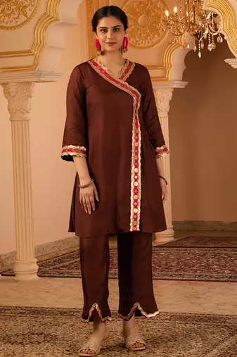 Love over coffee brown silk 3 piece suit set