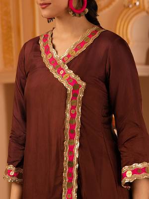 Love over coffee brown silk 3 piece suit set 4