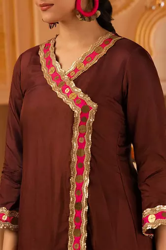 Love over coffee brown silk 3 piece suit set