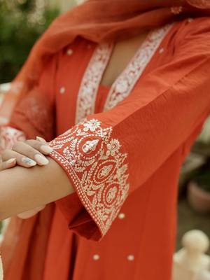 Orange chanderi embroidery kurta set 3