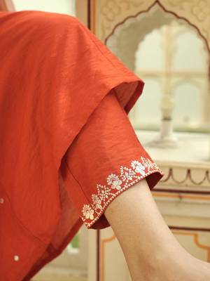 Orange chanderi embroidery kurta set 4