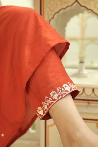 Orange chanderi embroidery kurta set