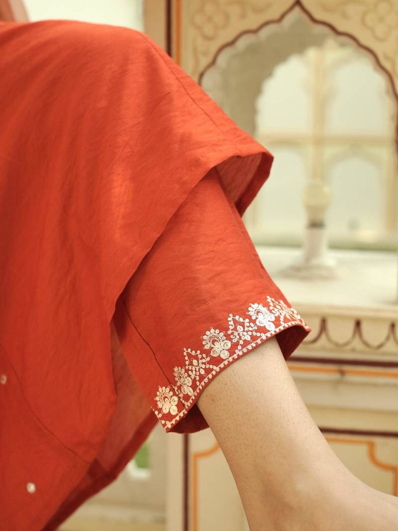 Orange chanderi embroidery kurta set
