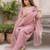 Pink hand embroidered silk blend kurta set