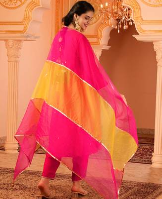 Fuschia pink silk a-shape 3 piece suit set 3