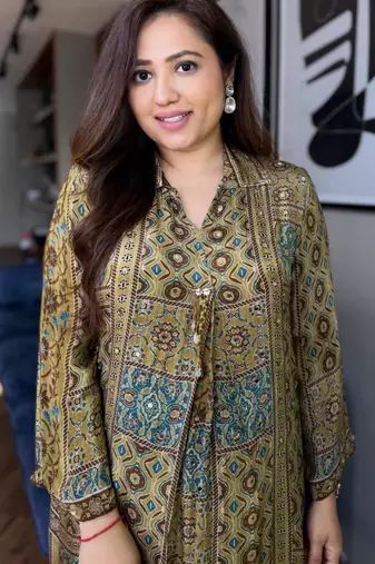 Olive crepe printed palazzo set