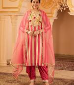 Pink tusser silk 3 piece suit set
