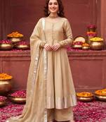 Beige hand embroidered silk blend kurta set