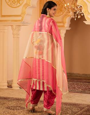 Pink tusser silk 3 piece suit set 3