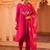 Peacock love fuschia pink a-shape mul chanderi 3 piece suit set
