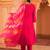 Peacock love fuschia pink a-shape mul chanderi 3 piece suit set
