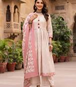 Off white floral printed cotton kurta set