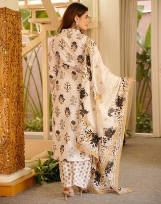 Cream cotton poly printed kurta set 4