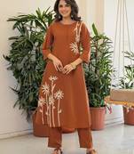 Brown rayon printed kurta set