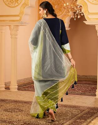 Navy blue mul chanderi a shape with farshi salwar 3 piece suit set 3