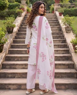 White floral printed cotton kurta set 3