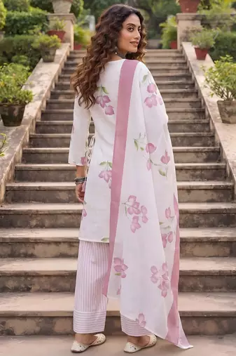 White floral printed cotton kurta set