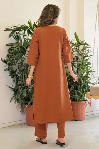 Brown rayon printed kurta set