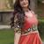 Orange rayon embroidered flared gown set