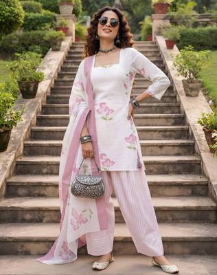 White floral printed cotton kurta set 5