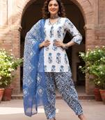 White floral printed cotton kurta set