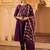 Purple hand embroidered a-shape mul chanderi 3 piece suit set