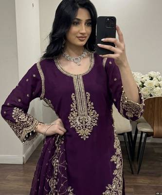 Purple faux georgette embroidered palazzo set 2