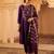 Purple hand embroidered a-shape mul chanderi 3 piece suit set