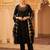 Black hand embroidered a-shape silk 3 piece suit set