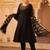 Black hand embroidered a-shape silk 3 piece suit set