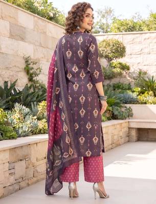 Burgundy floral printed cotton kurta set 2