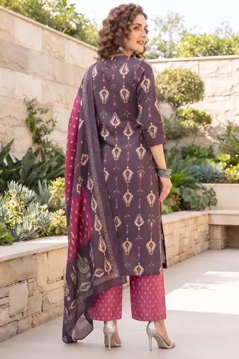 Burgundy floral printed cotton kurta set