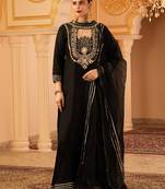 Black hand embroidered silk 3 piece suit set