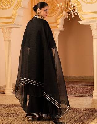Black hand embroidered silk 3 piece suit set 3