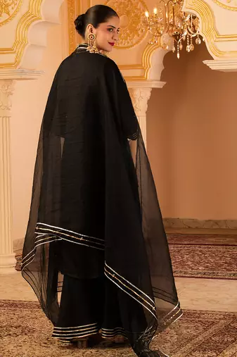 Black hand embroidered silk 3 piece suit set