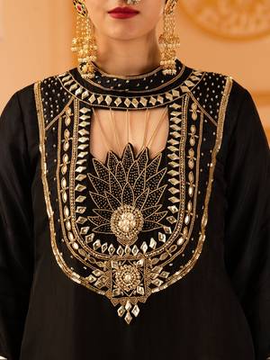 Black hand embroidered silk 3 piece suit set 4